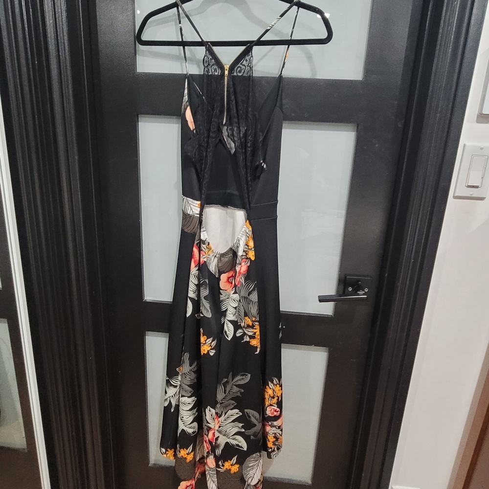 Charlotte Russe Black Floral backpack lace hi low dress spring summer. Sz Large - Picture 2 of 9